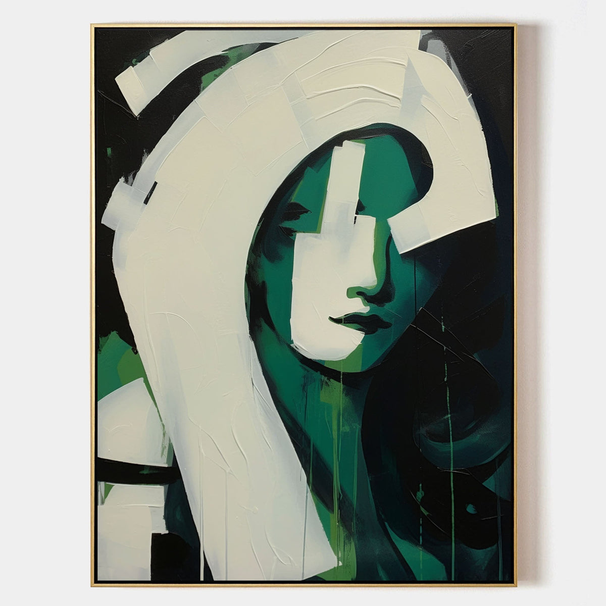 Wall Art Green Waves Contemporary Abstract Minimalist