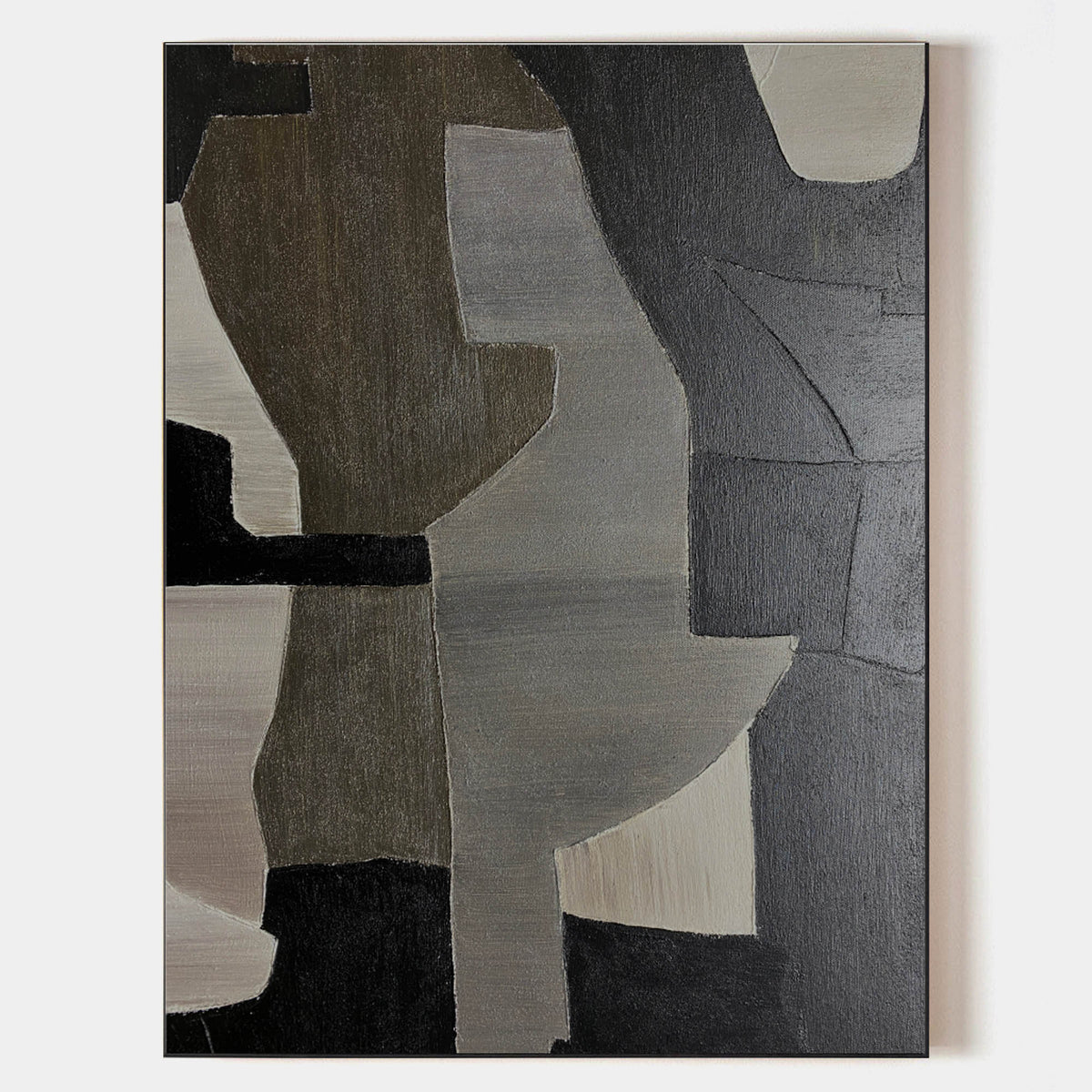 Contemporary Abstract Black Grey Beige Geometric Minimalist Painting