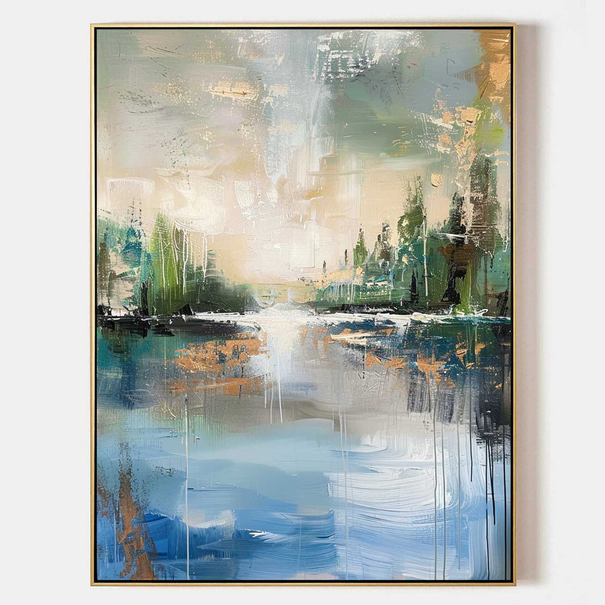Abstract Lakeside Landscape Painting