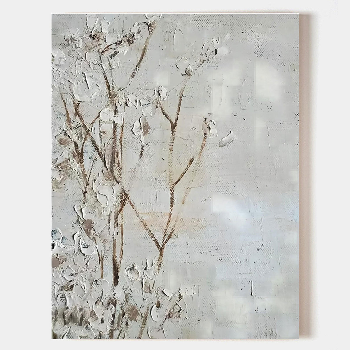 Textured Neutral Floral Impasto Painting
