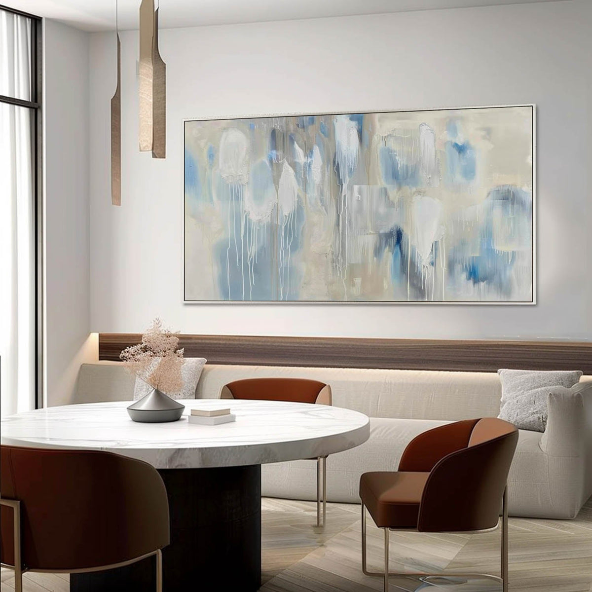 Wall Art Impressionist Blue Beige Dripping Abstract