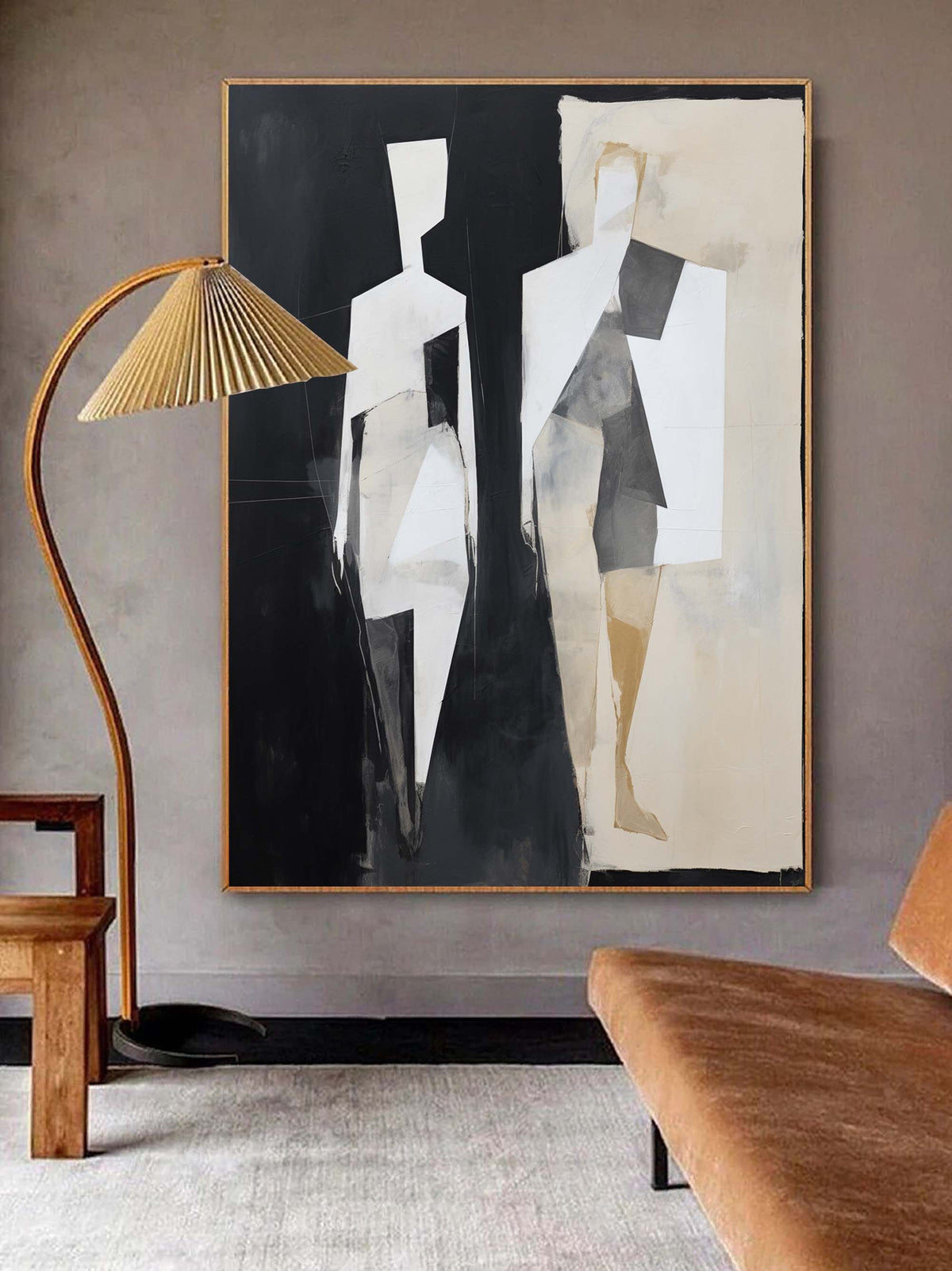 Minimalist Geometric Figure Diptych Oil Painting