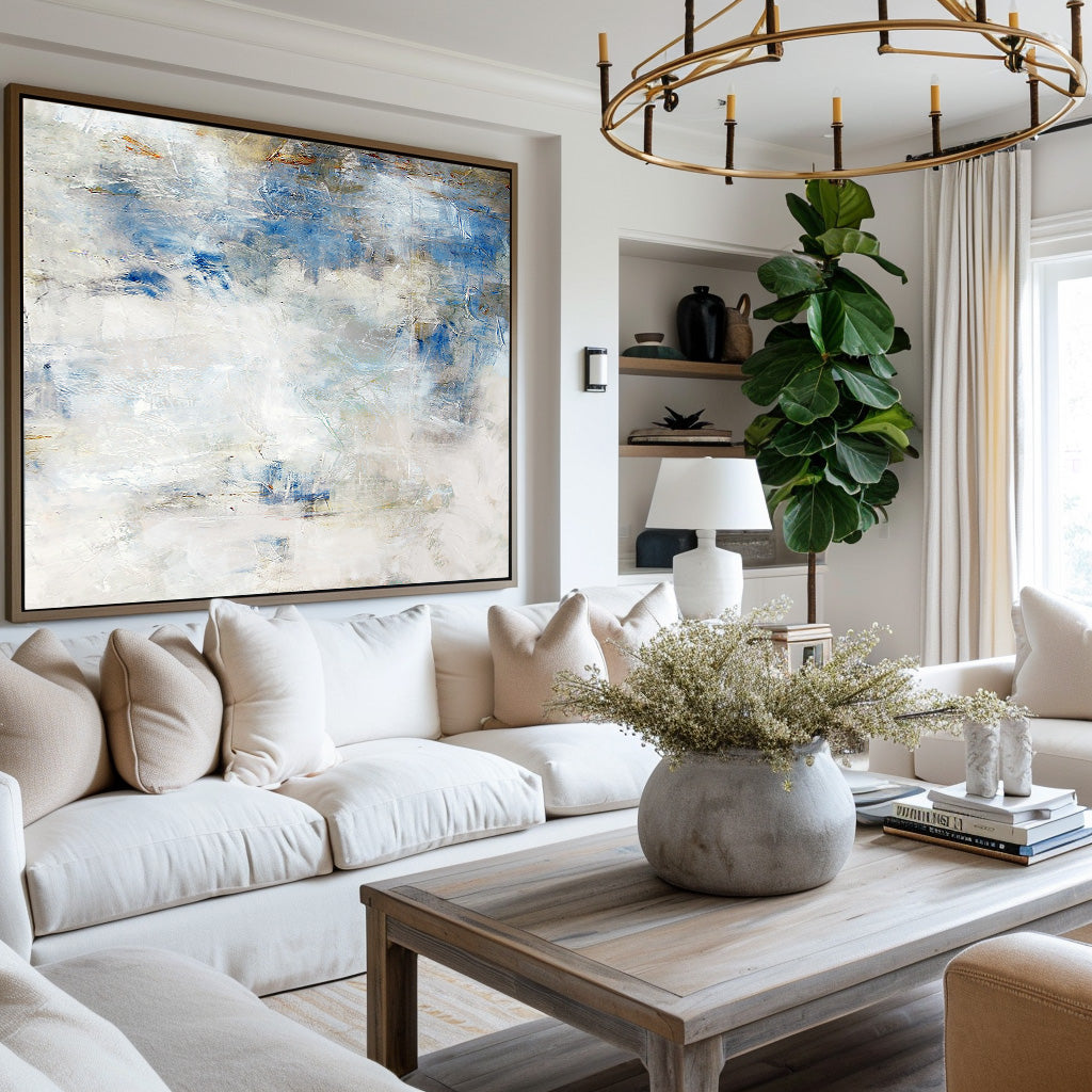 Coastal Abstract Painting Soft Blue & White