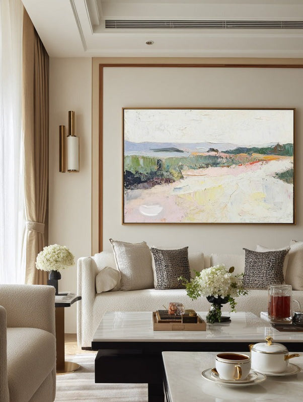 Wall Art Abstract Pastel Landscape Textured Linen Canvas Living Room