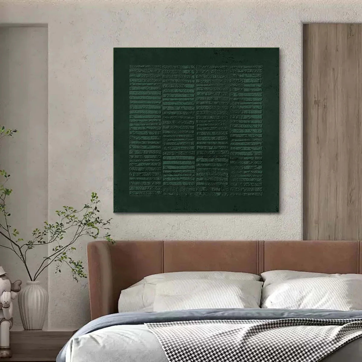 Deep Teal Textured Striped Abstract Oil Painting
