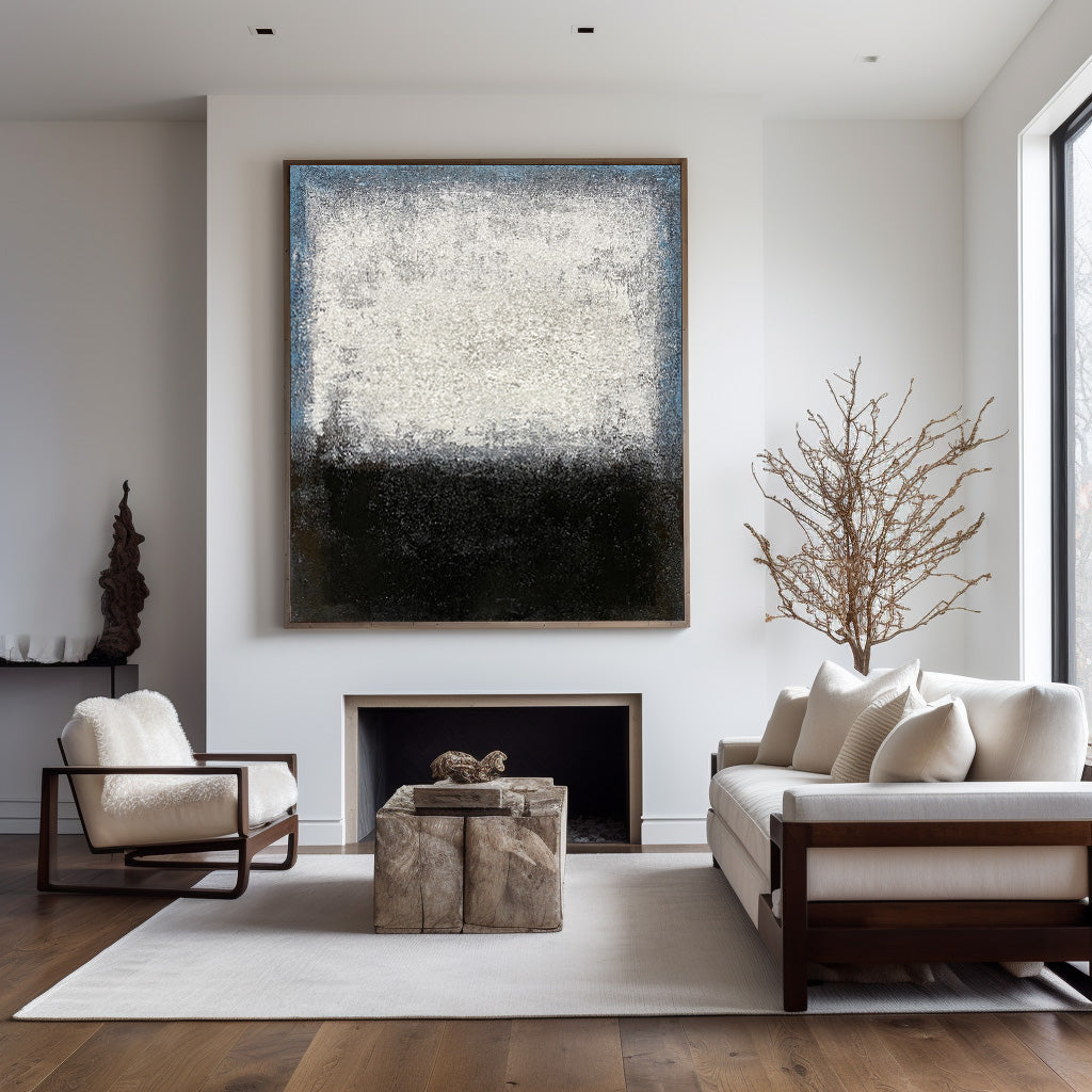 Minimalist Indigo Edge Abstract Oil Painting