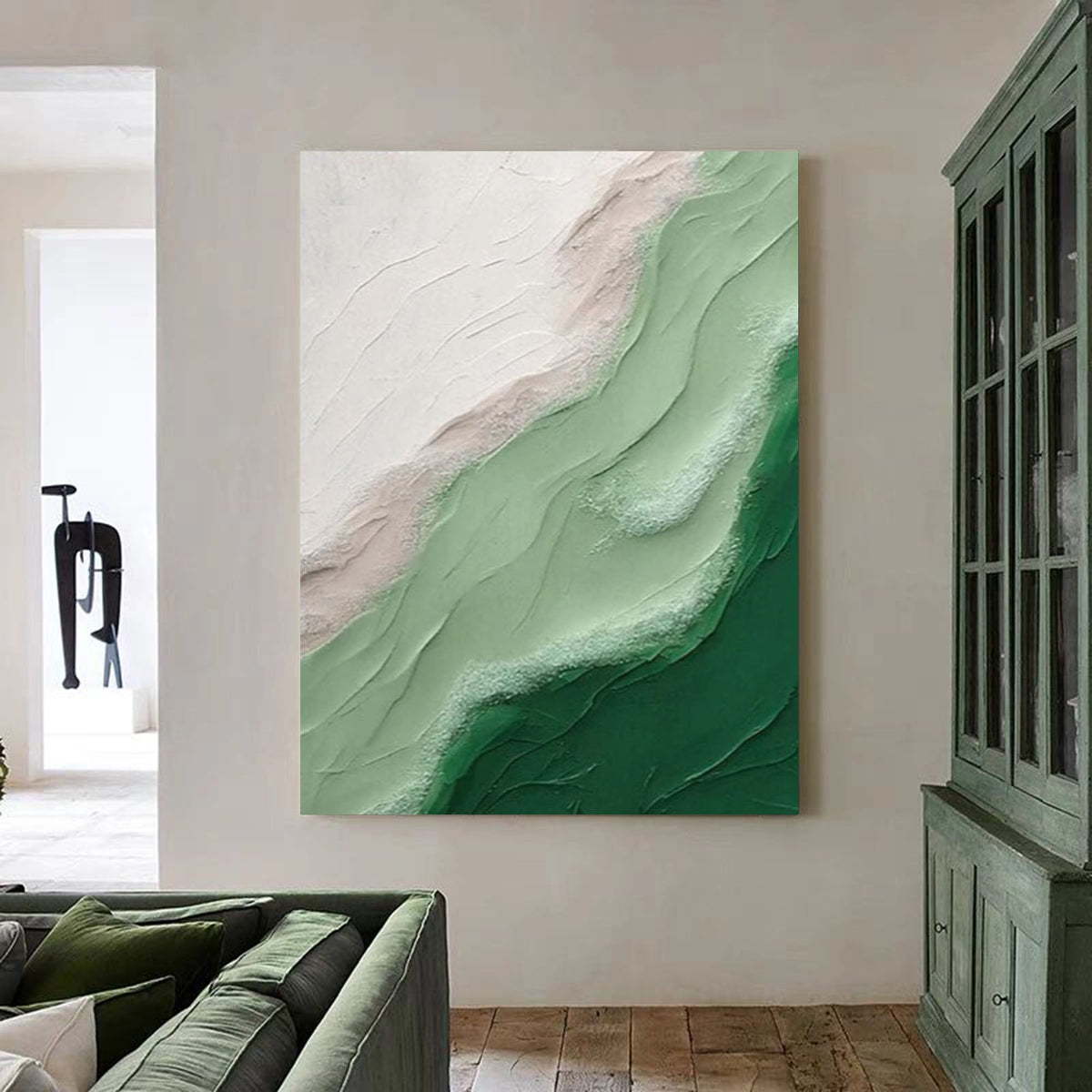 Textured Green Landscape Oil Painting 3D Wave