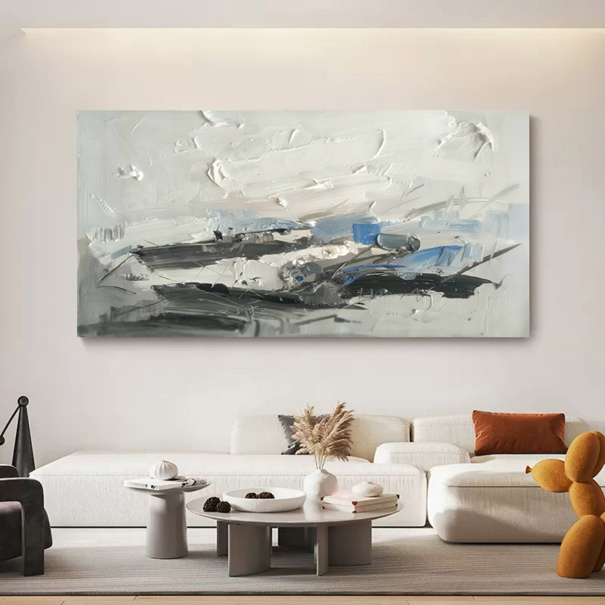 Plaster Art Texture White Blue Gray Impasto Abstract Landscape Painting