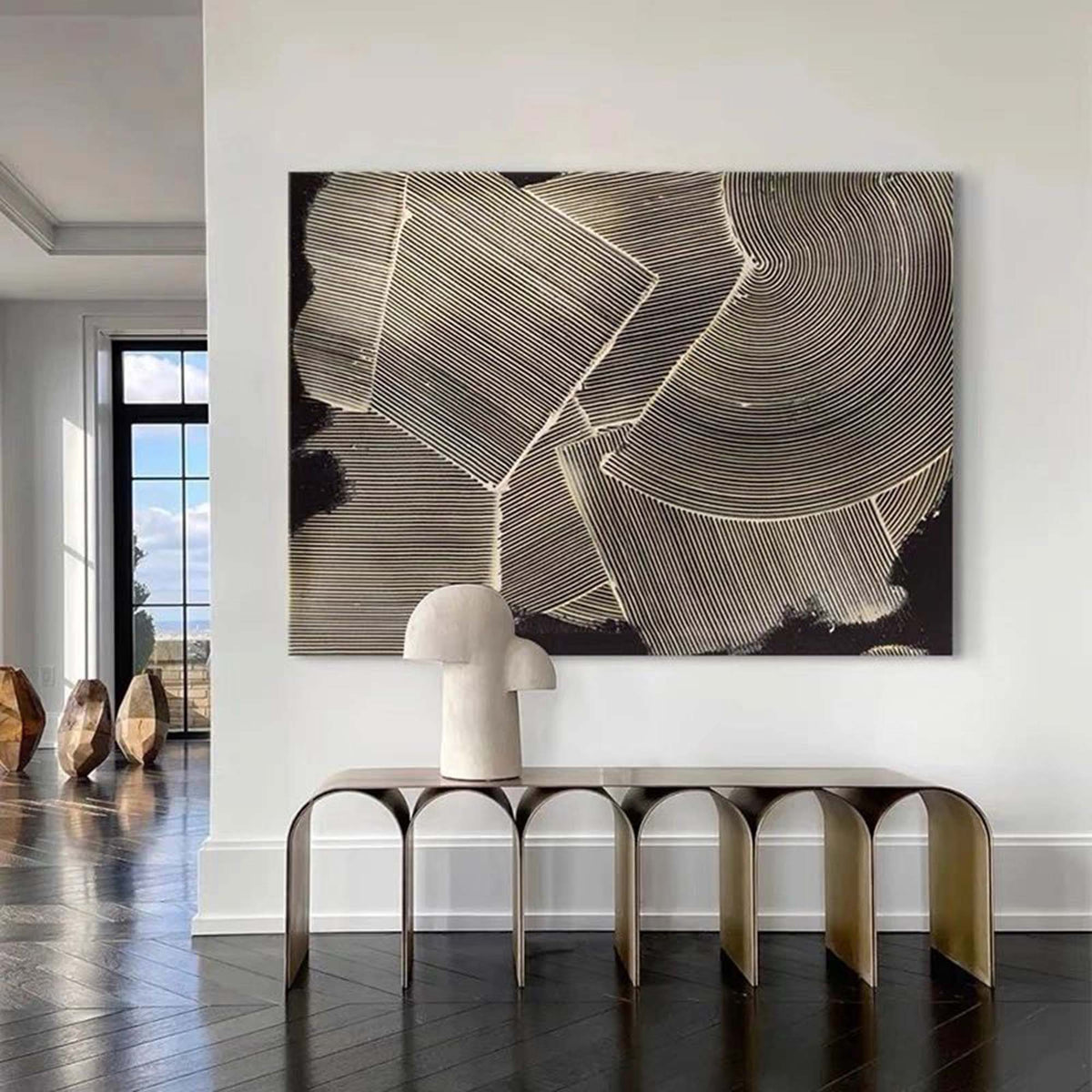 Geometric Line Texture Oil Painting Minimalist Black White