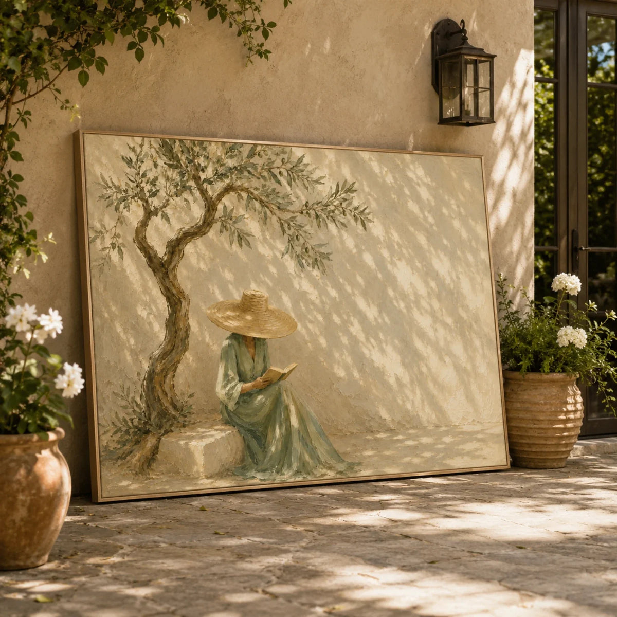 Quiet Reader Beneath the Olive Tree Oil Painting