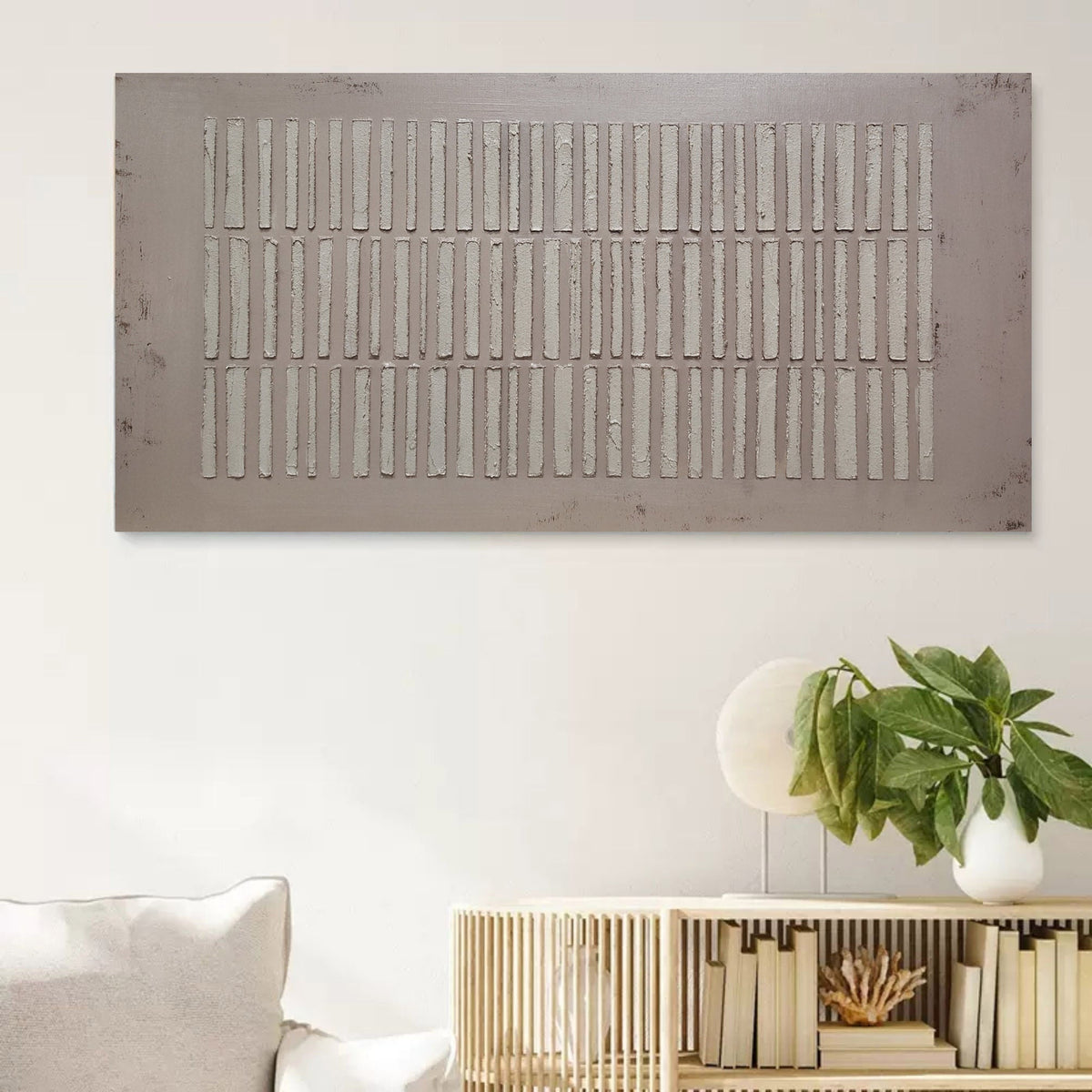 Wide Format Minimalist Linear Bas-Relief Painting