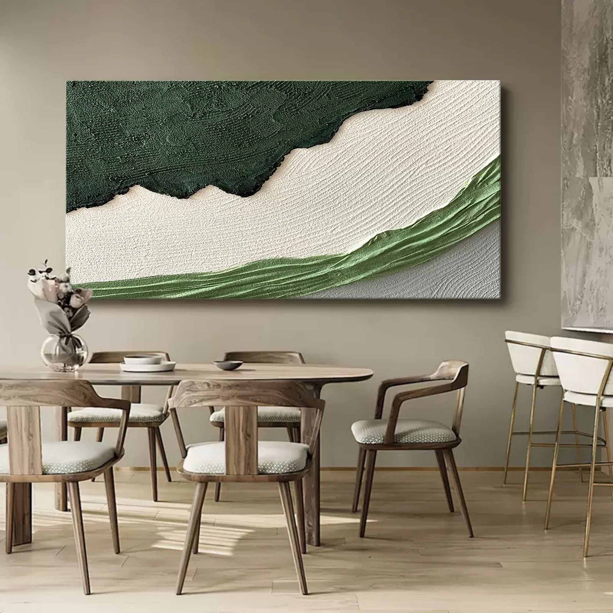 Green White Landscape 3D Textured Painting