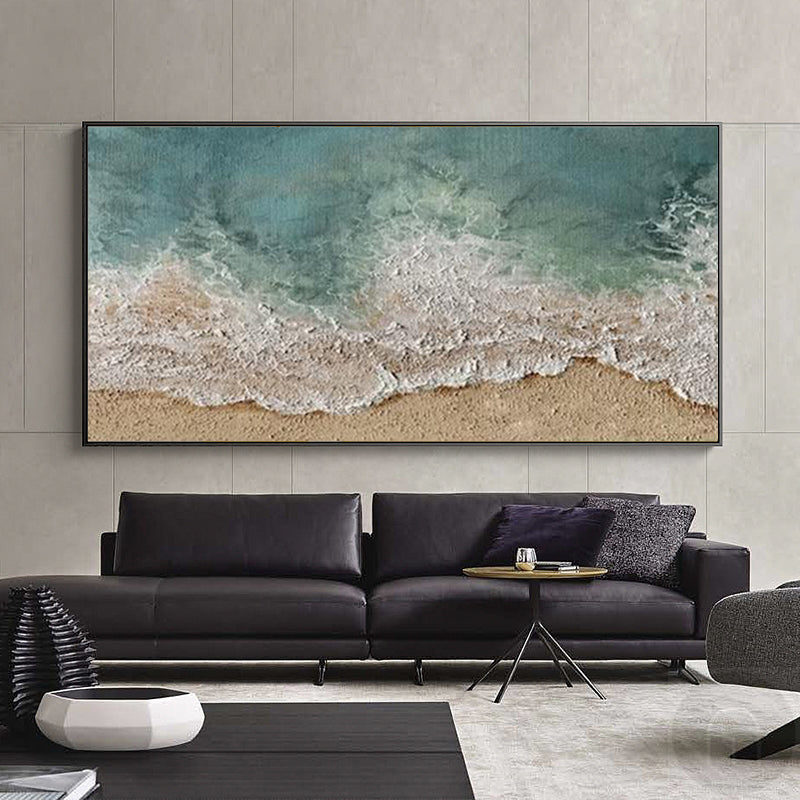 Wall Art Teal Ocean Beach Seascape Wave Modern Coastal Texture Living Room