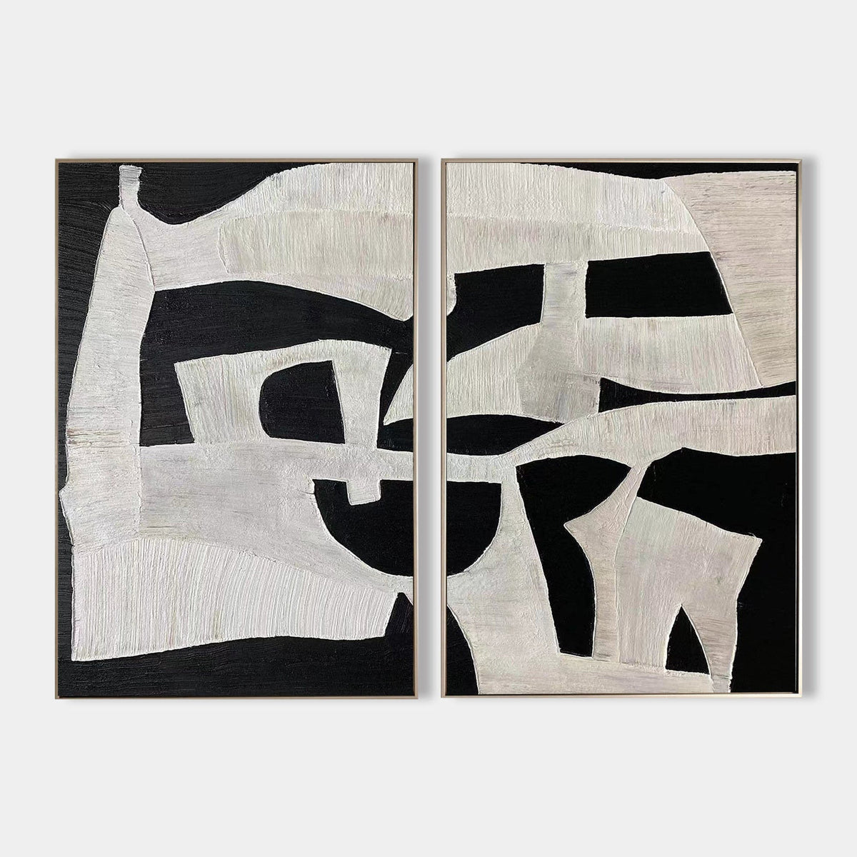 Wall Art Black White Abstract Minimalist Textured Diptych Living Room
