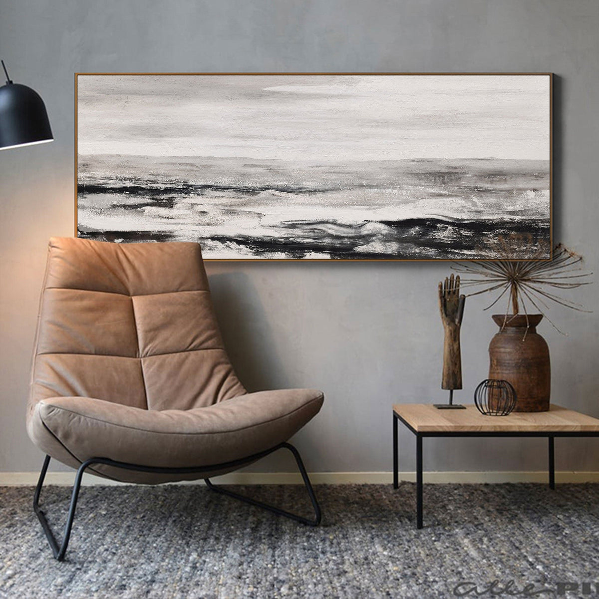Monochrome Ocean Wave Wall Art Horizontal