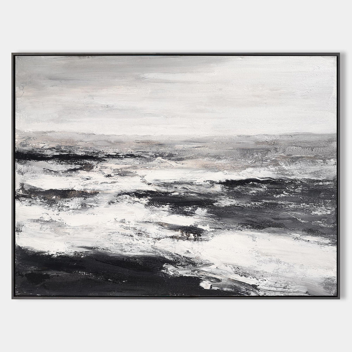 Monochrome Ocean Abstract Thick Impasto Wave Textured Artwork