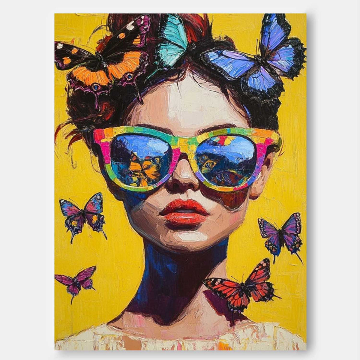 Pop-Art Butterfly Muse Portrait Oil Painting