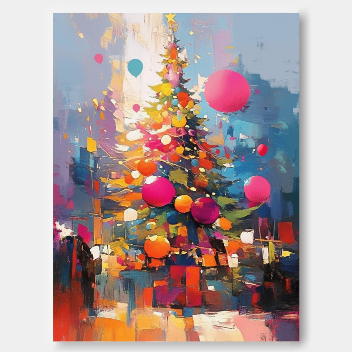 Colorful Christmas Tree Painting Festive Wall Art
