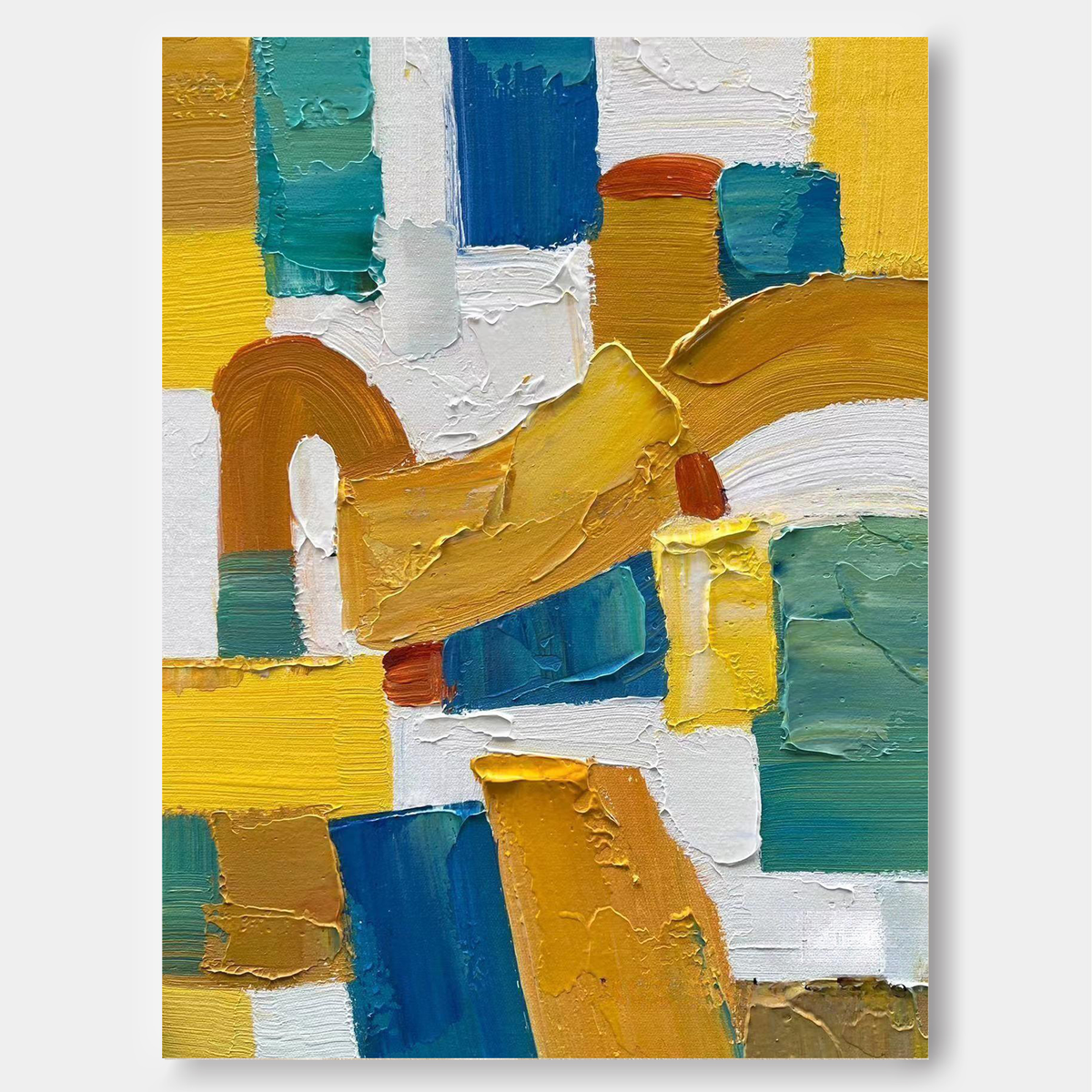 Bold Color Block Impasto Oil Painting Blue Yellow