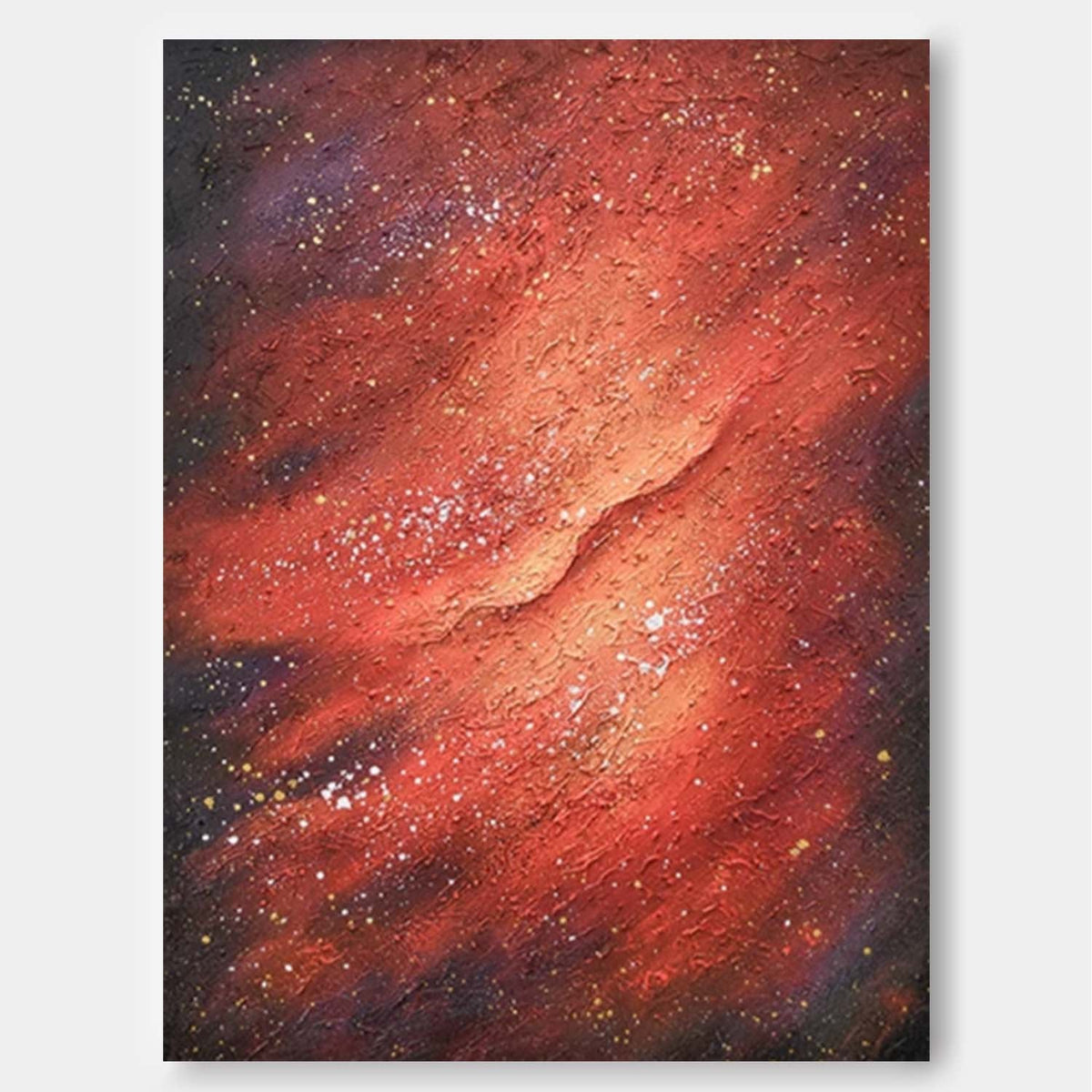 Cosmic Red Nebula Oil Painting Textured Galaxy
