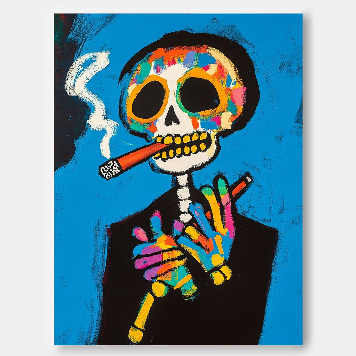 Day of the Dead Pop Art Painting Vibrant Skeleton
