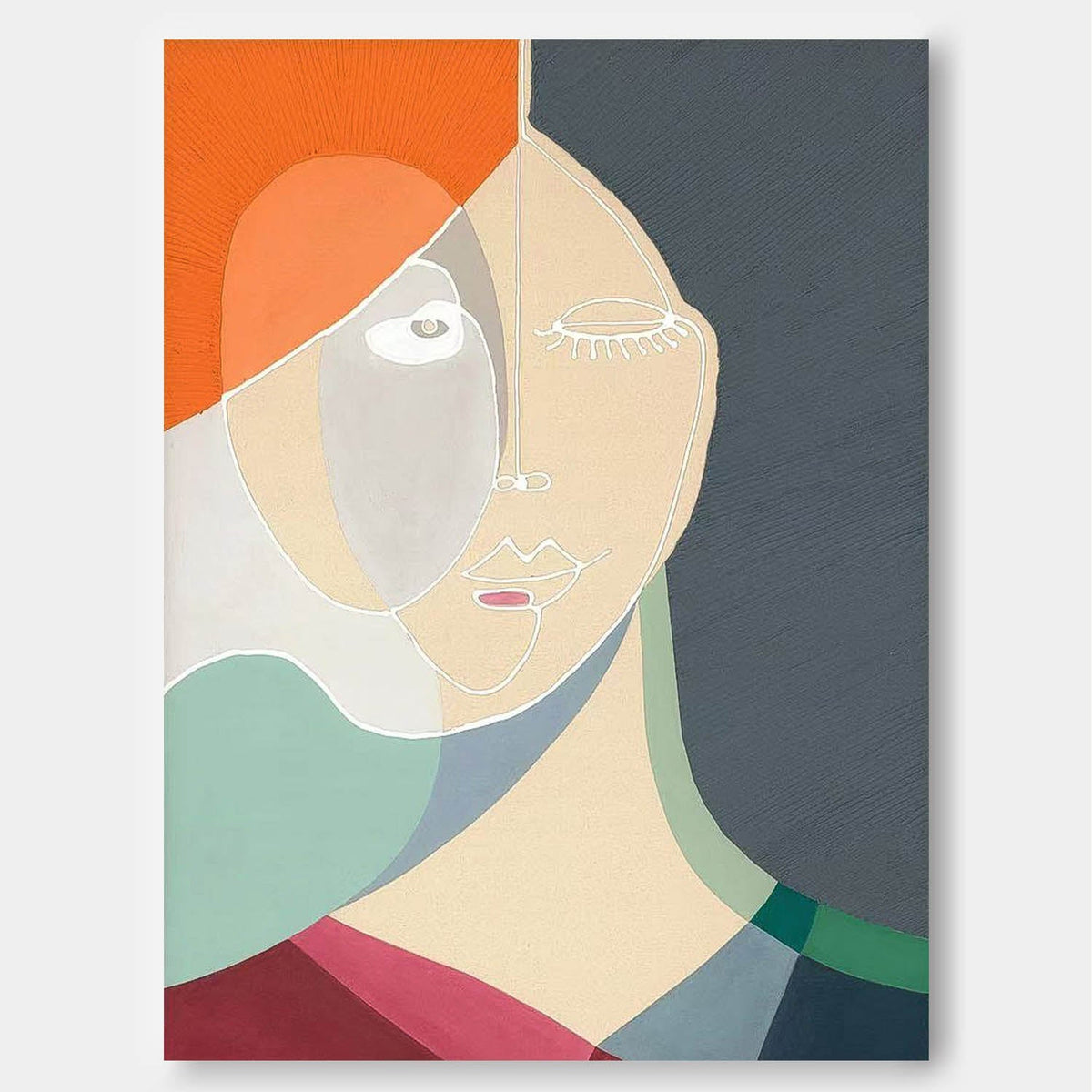 Cubist Abstract Portrait Serene Modern Wall Art