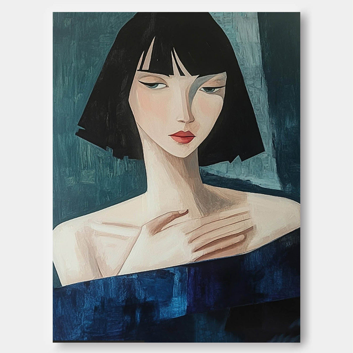 Stylized Woman Portrait Oil Painting Wall Decor