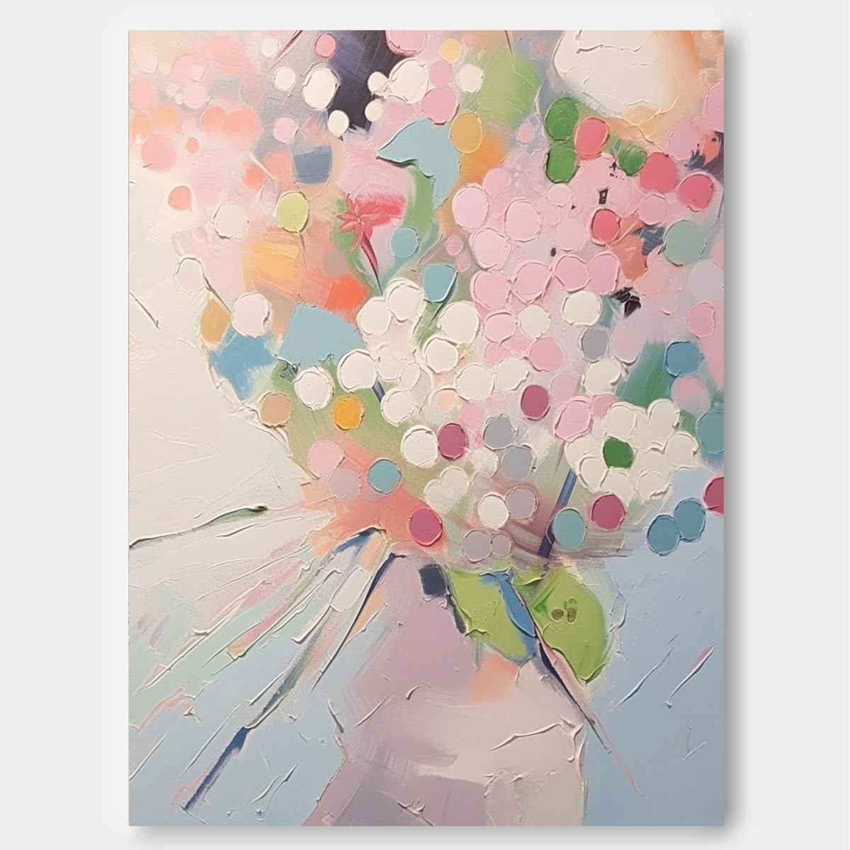 Impasto Textured Floral Vase Painting Soft Pink Wall Art