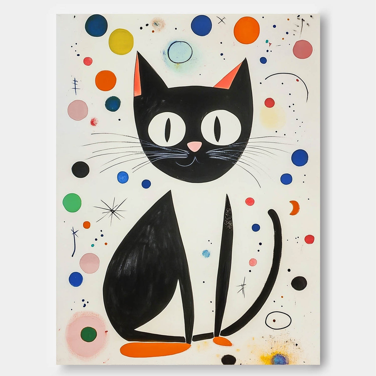 Mid-Century Modern Cat Painting Playful Polka Dot