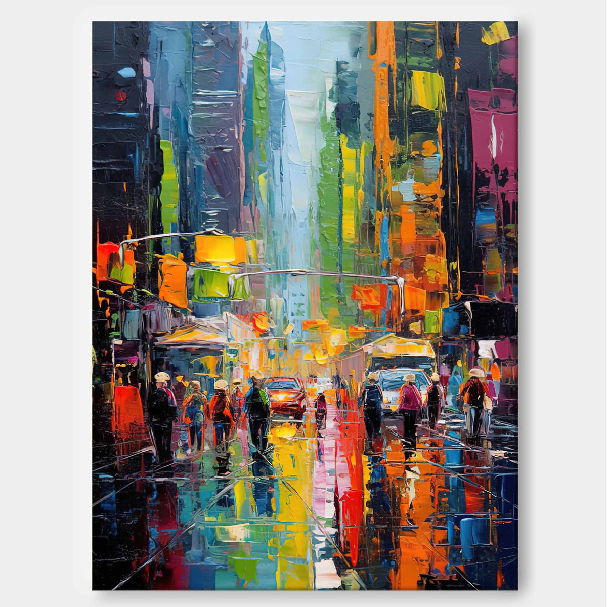 Wall Art Colorful City Street Abstract Impasto Texture Living Room