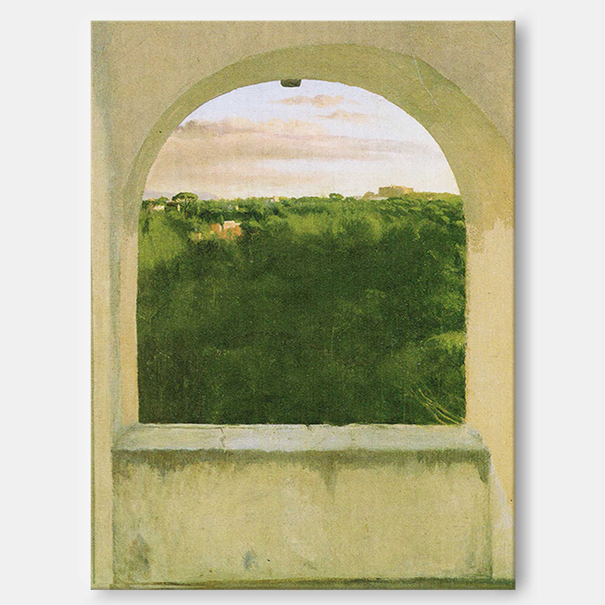 Arched Window View Painting Green Landscape