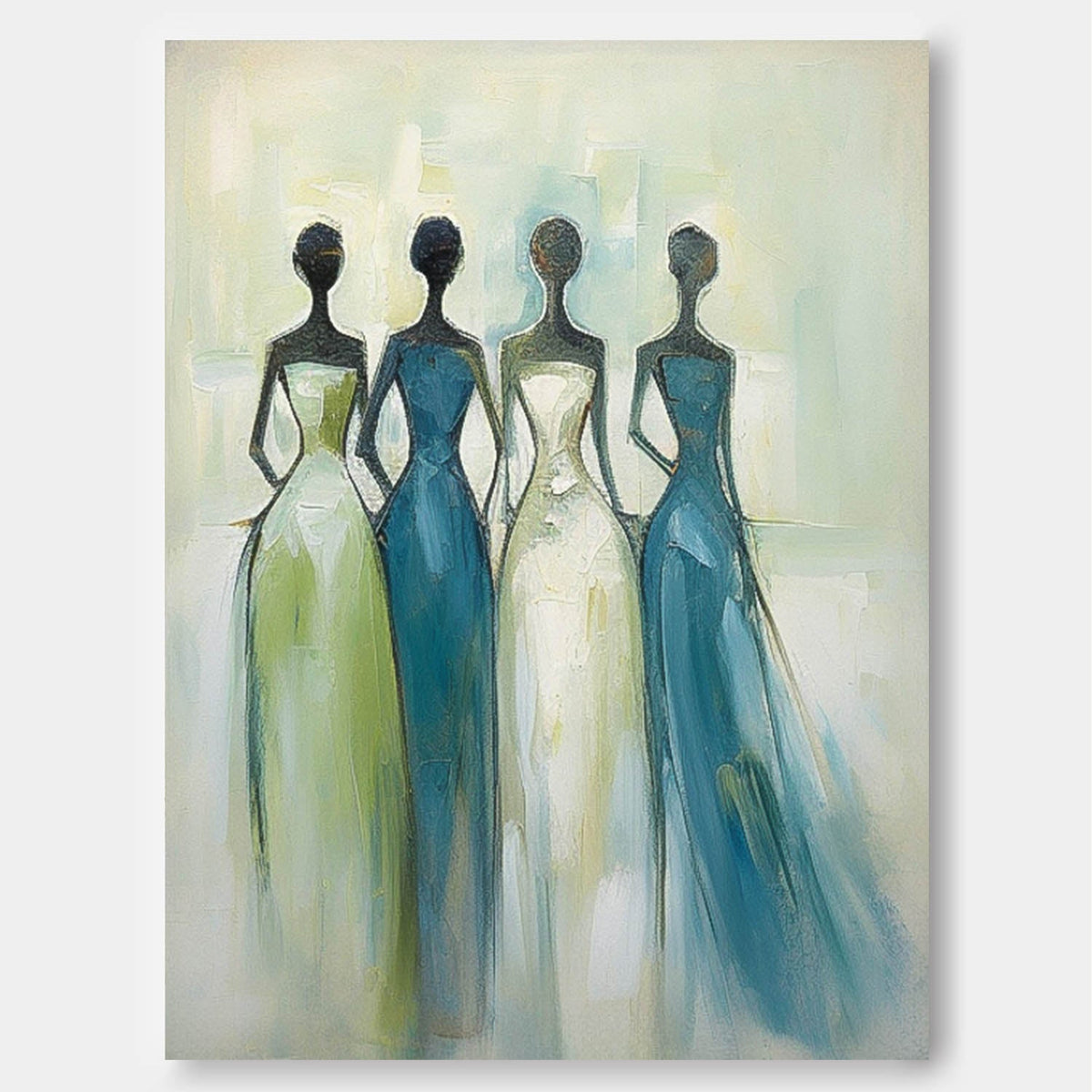 Four Elegant Figures In Gowns Feminine