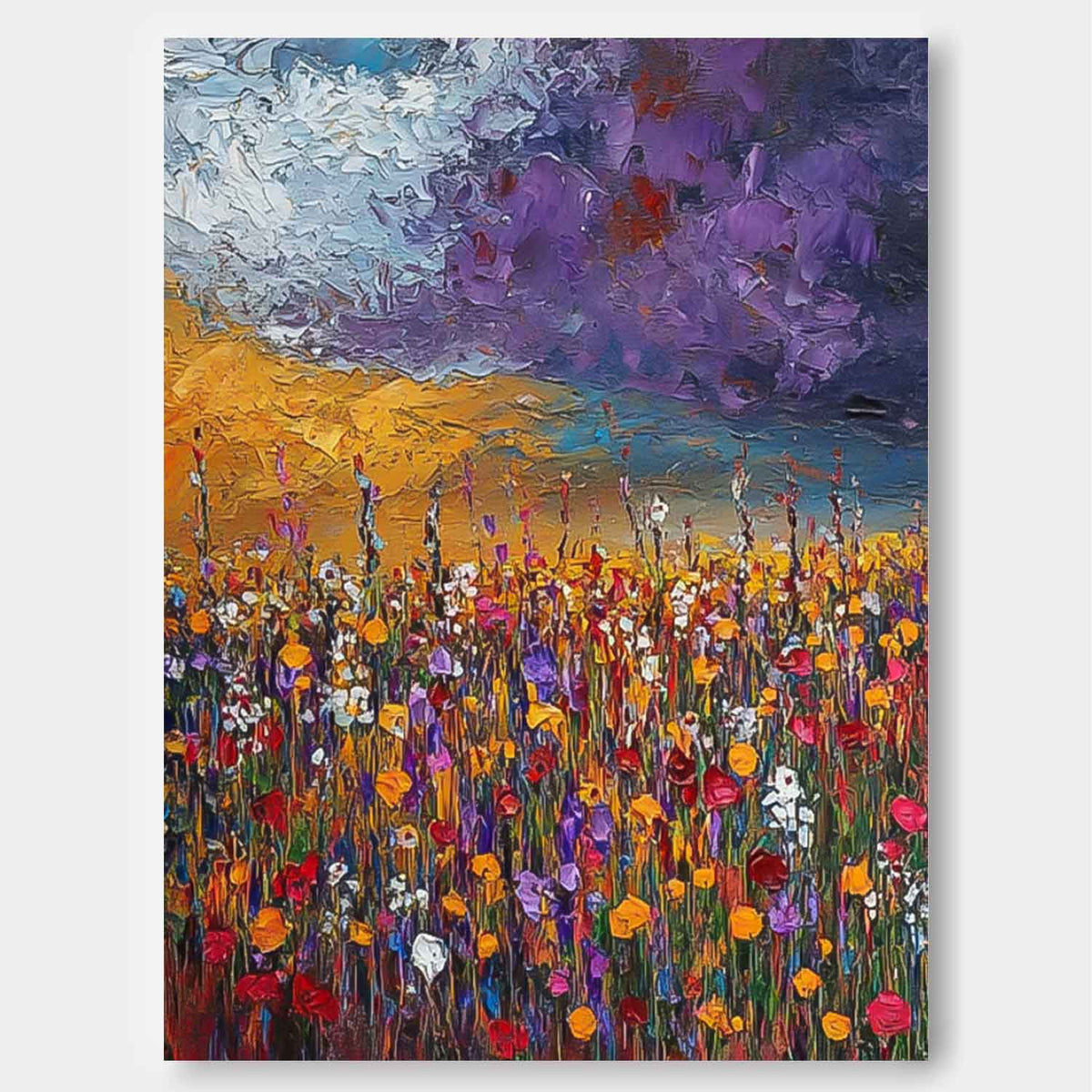 Vibrant Wildflower Field Impasto Oil Painting