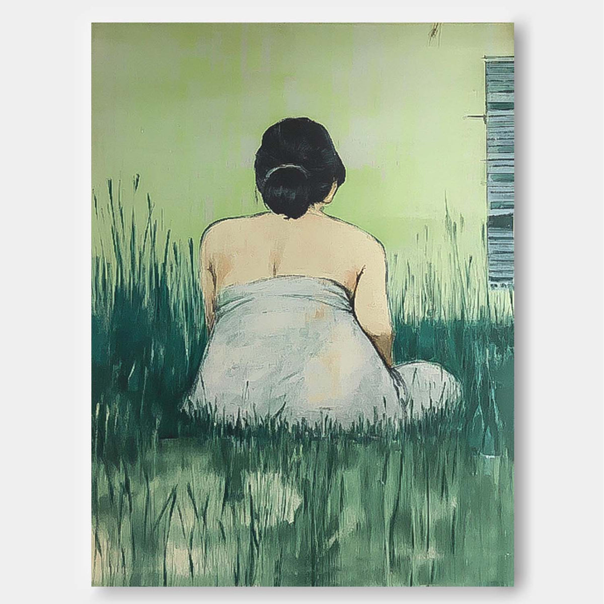 Serene Woman in Grass Minimalist Wall Decor