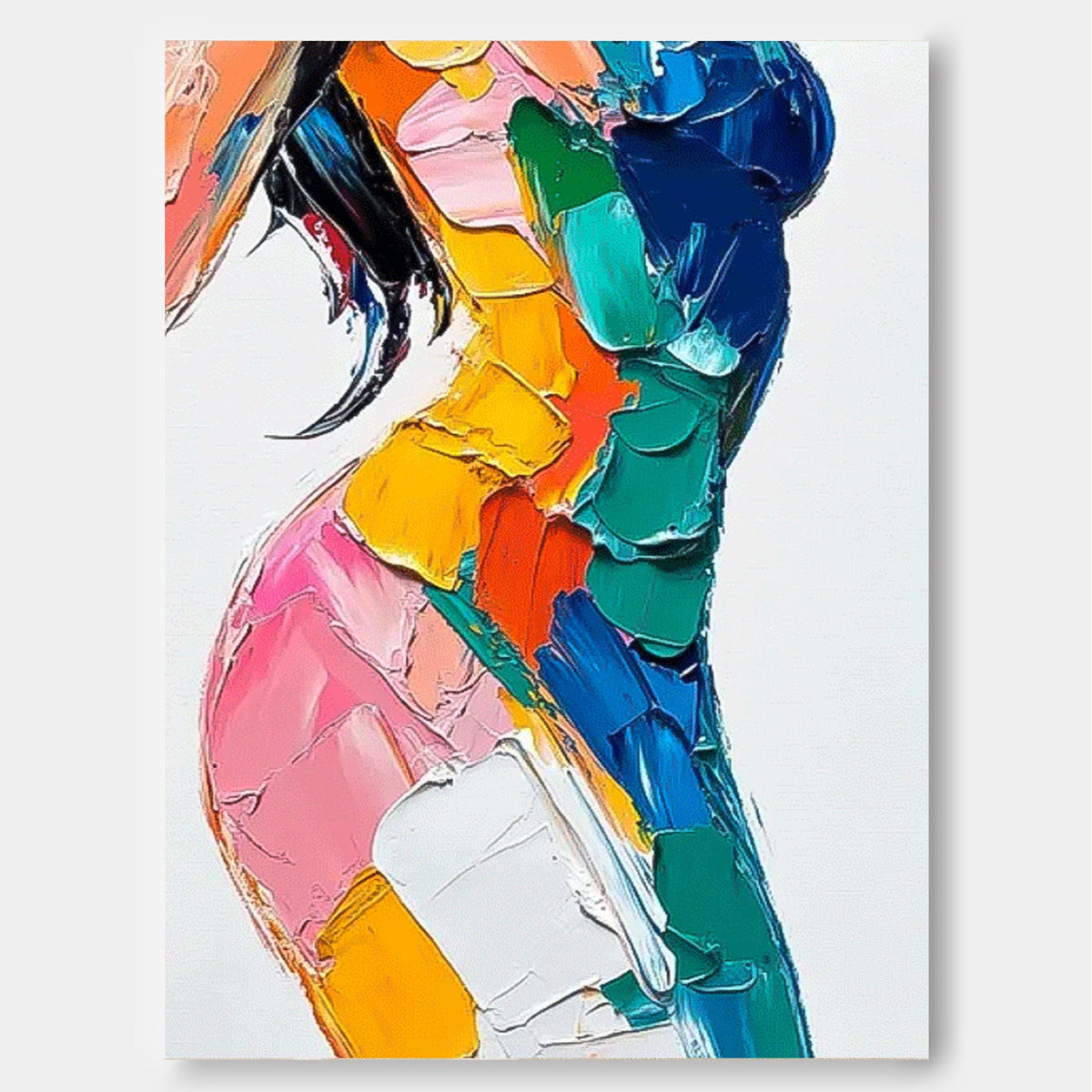 Rainbow Impasto Abstract Female Figure Painting