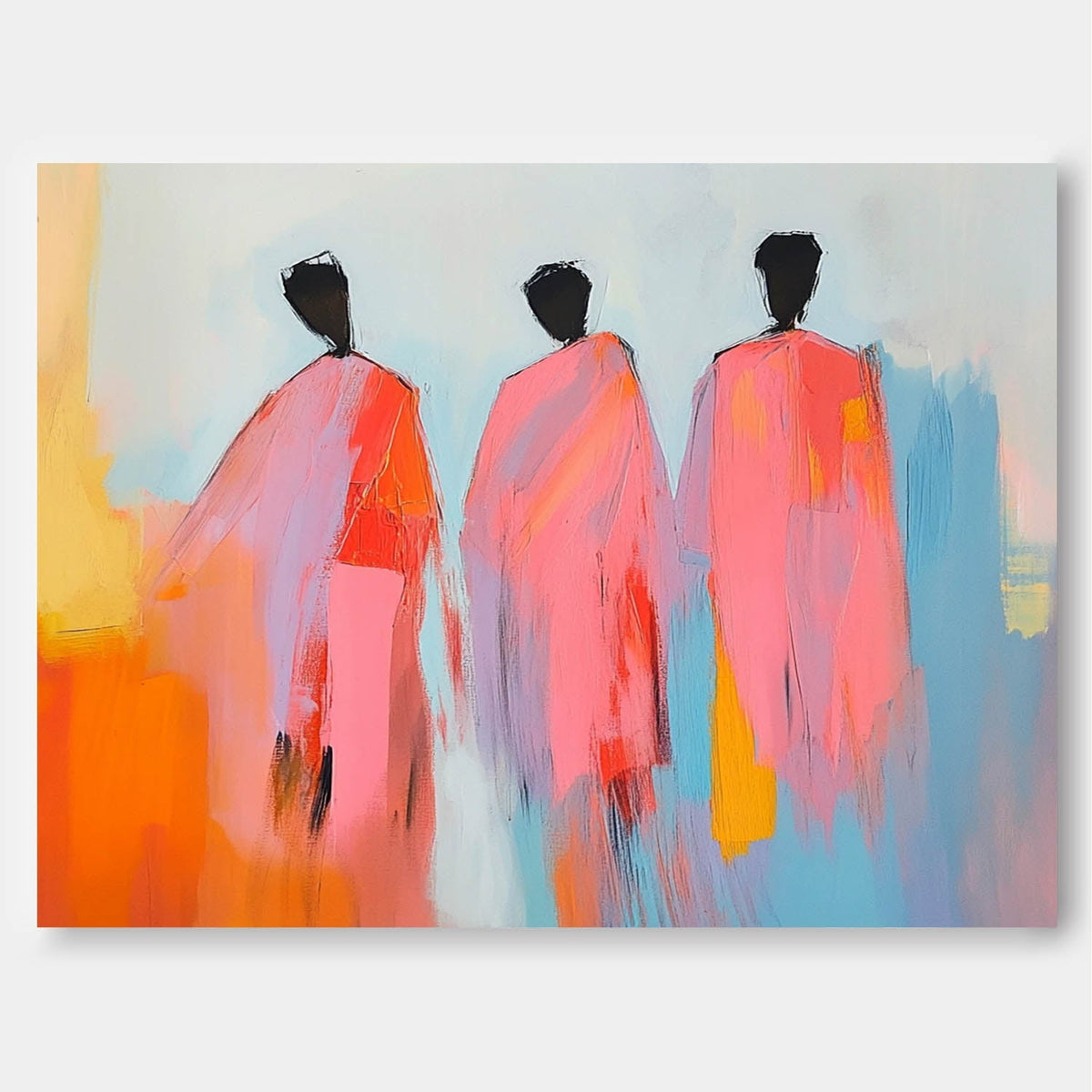 Abstract Three Figures In Pink Robes Wall Art