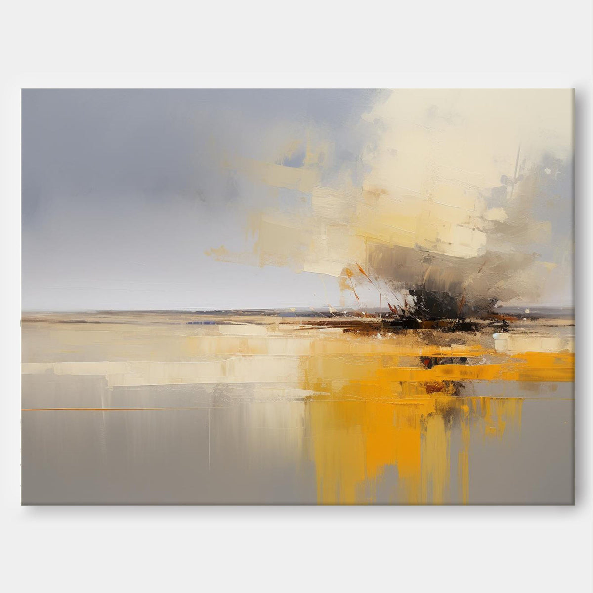 Abstract Seascape Oil Painting Grey Yellow Reflective