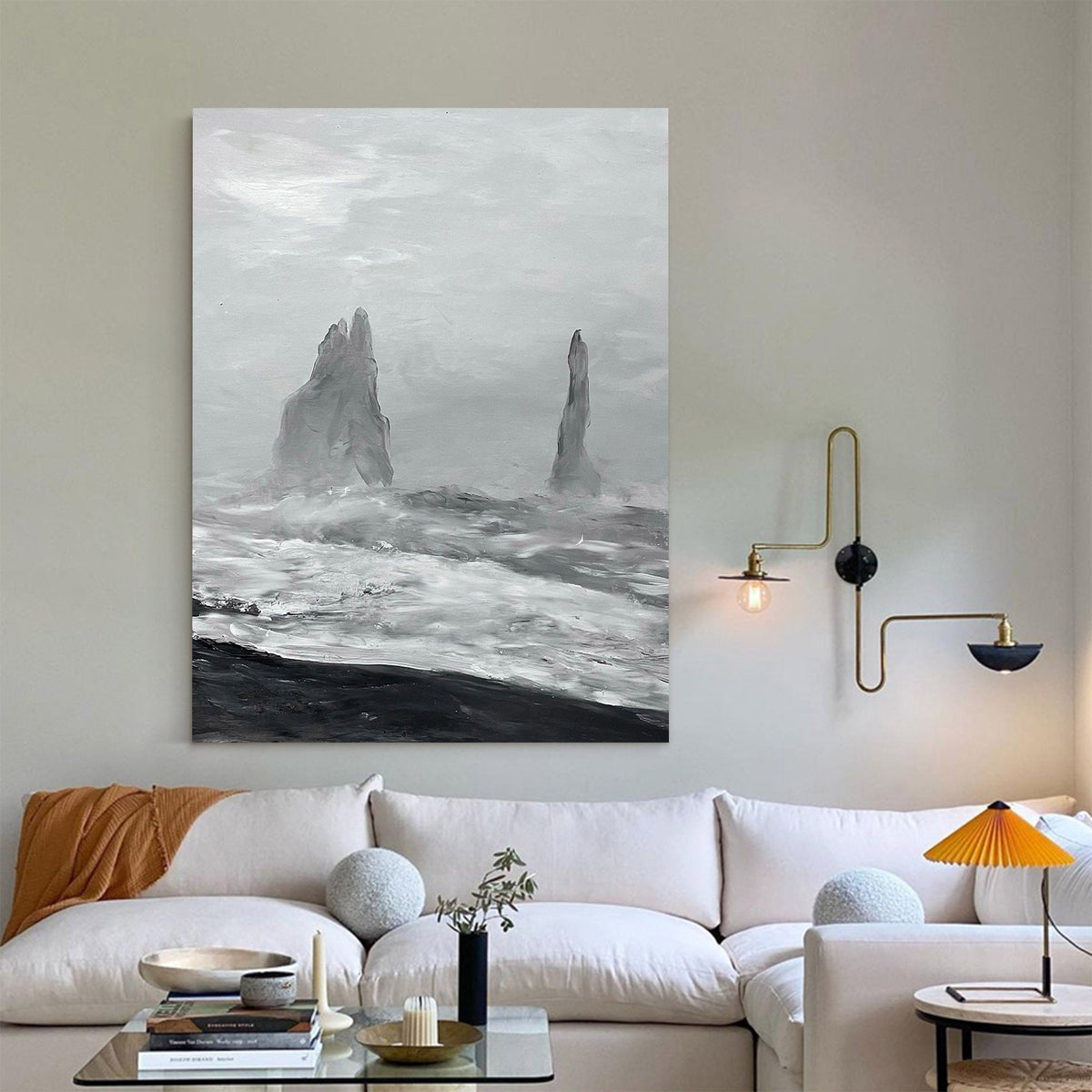 Monochrome Coastal Rock Abstract Painting