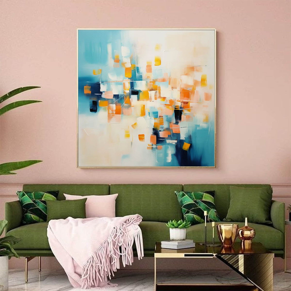 Abstract Geometric Painting Warm Orange And Blue