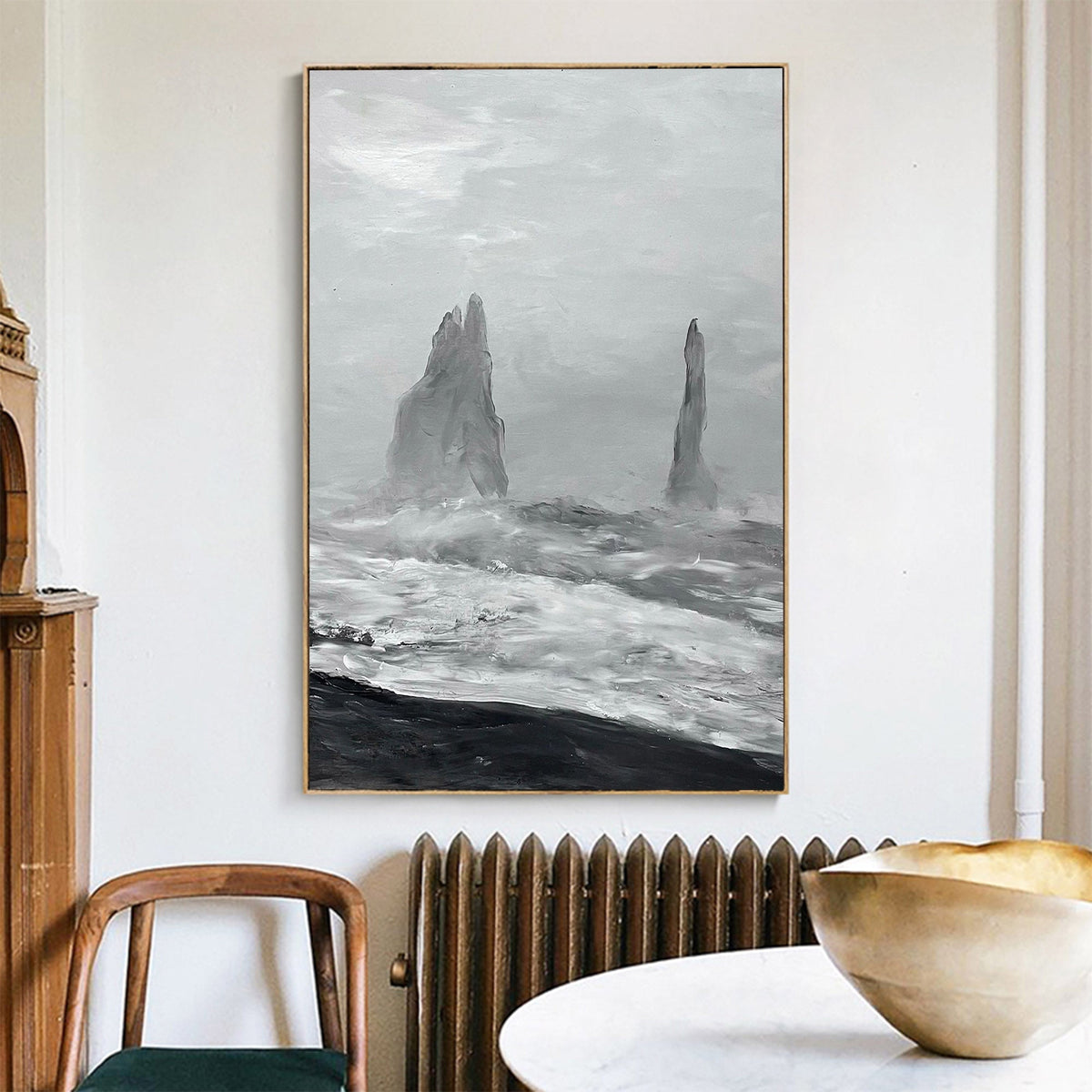 Monochrome Coastal Rock Abstract Painting