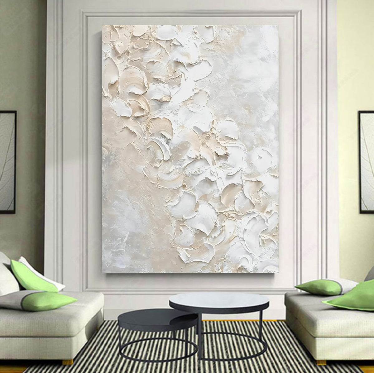Minimalist 3D Textured White Beige Wall Art