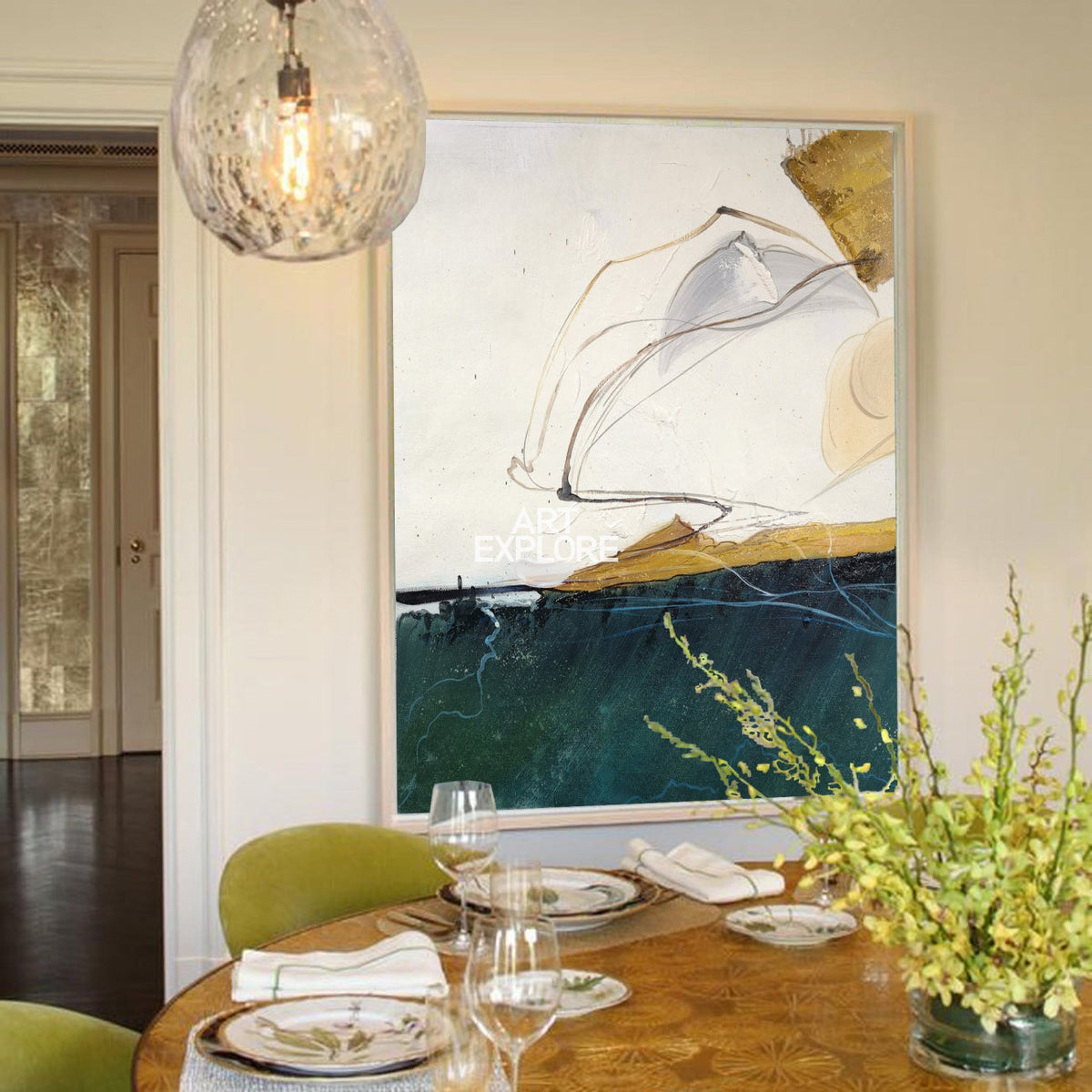 Wall Art Gold Abstract Coastal Landscape Modern Texture Living Room