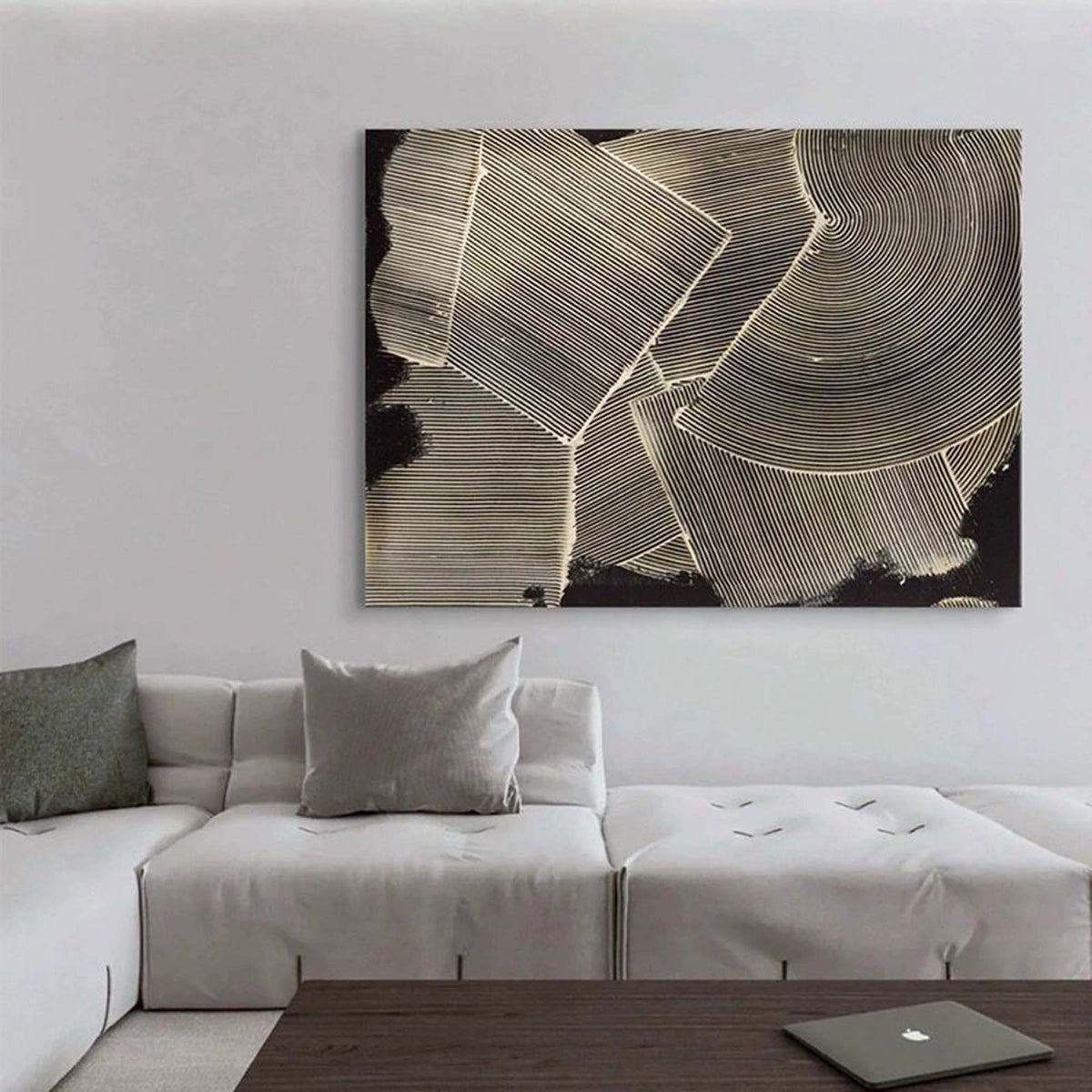 Geometric Line Texture Oil Painting Minimalist Black White