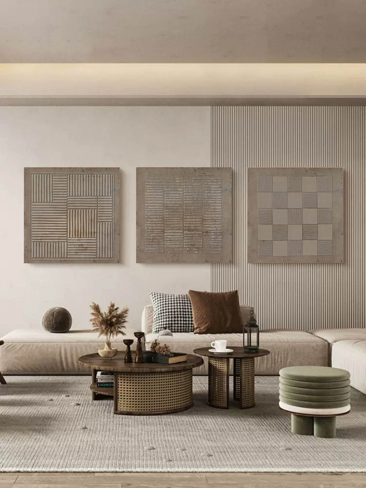 Wabi-Sabi Textured Triptych Wall Art Neutral