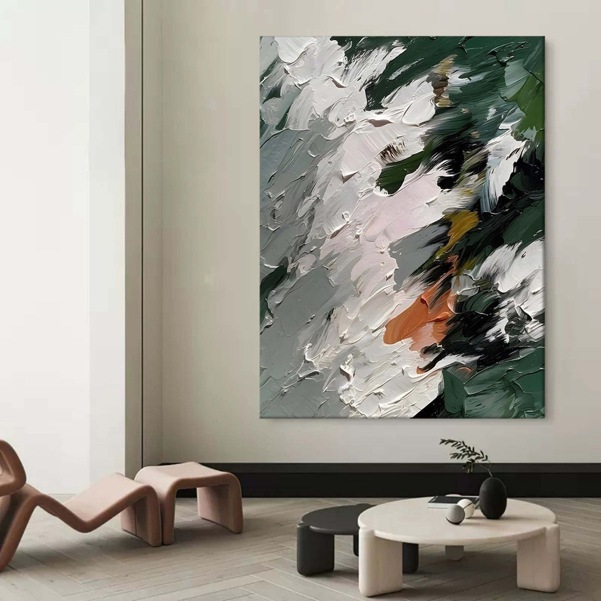 Colorful Dark Green Impasto Abstract Painting