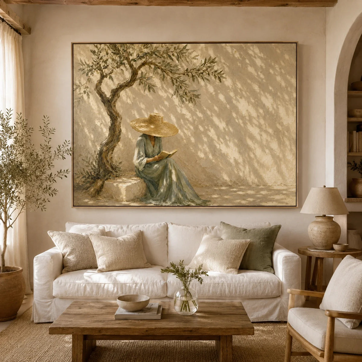 Quiet Reader Beneath the Olive Tree Oil Painting
