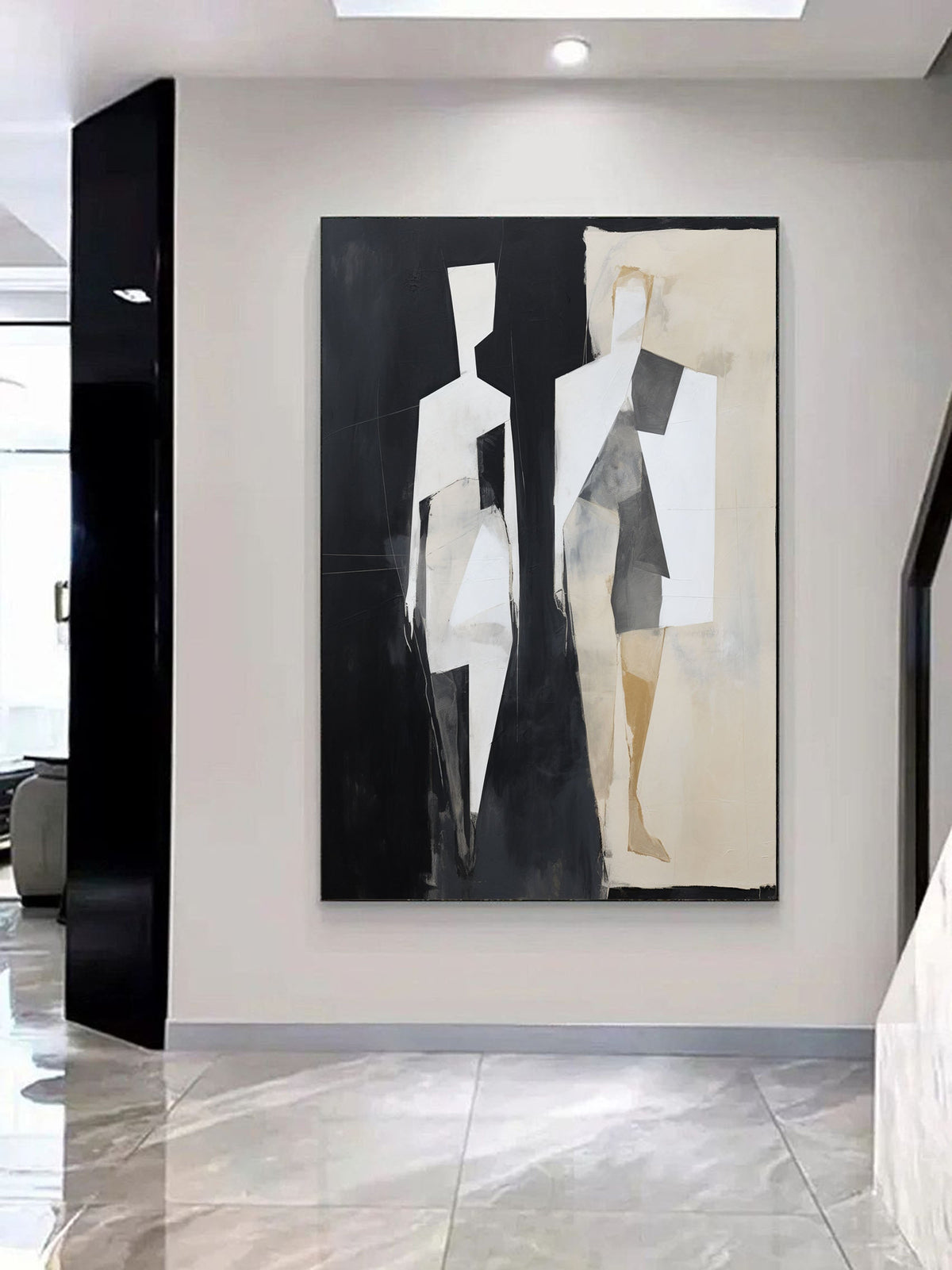 Minimalist Geometric Figure Diptych Oil Painting
