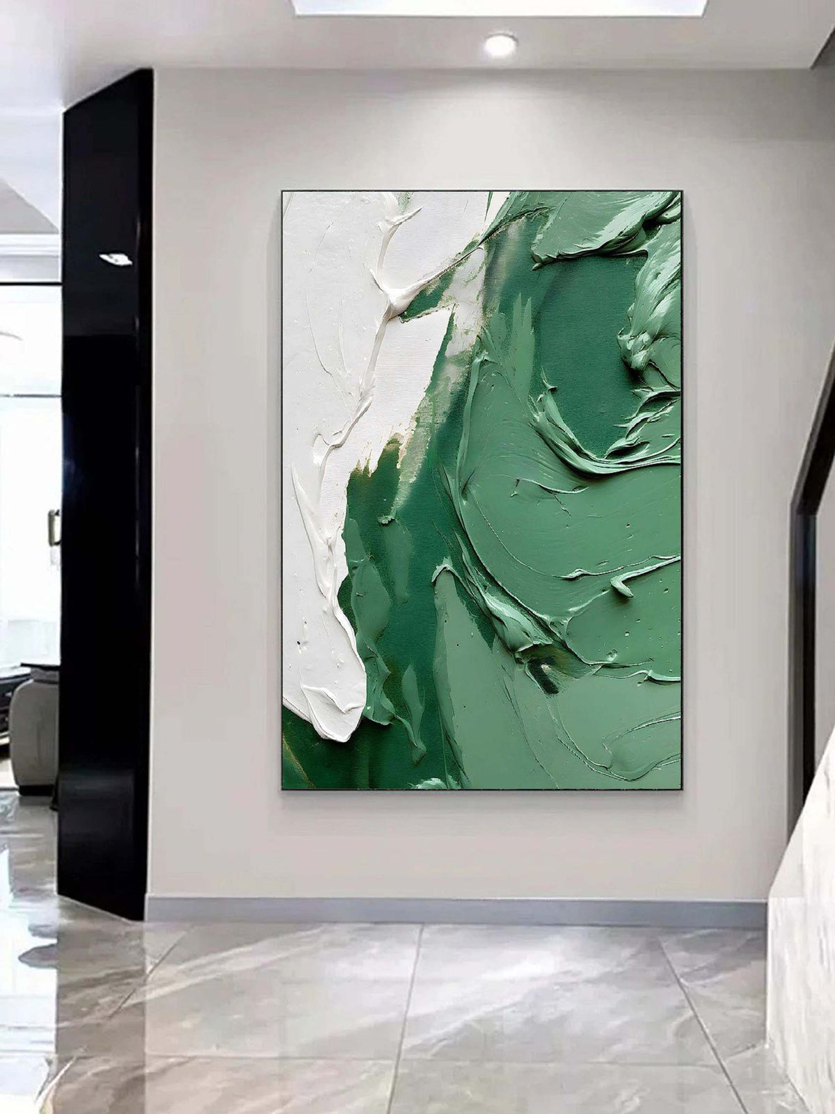 Jade Green Wave Impasto Oil Painting