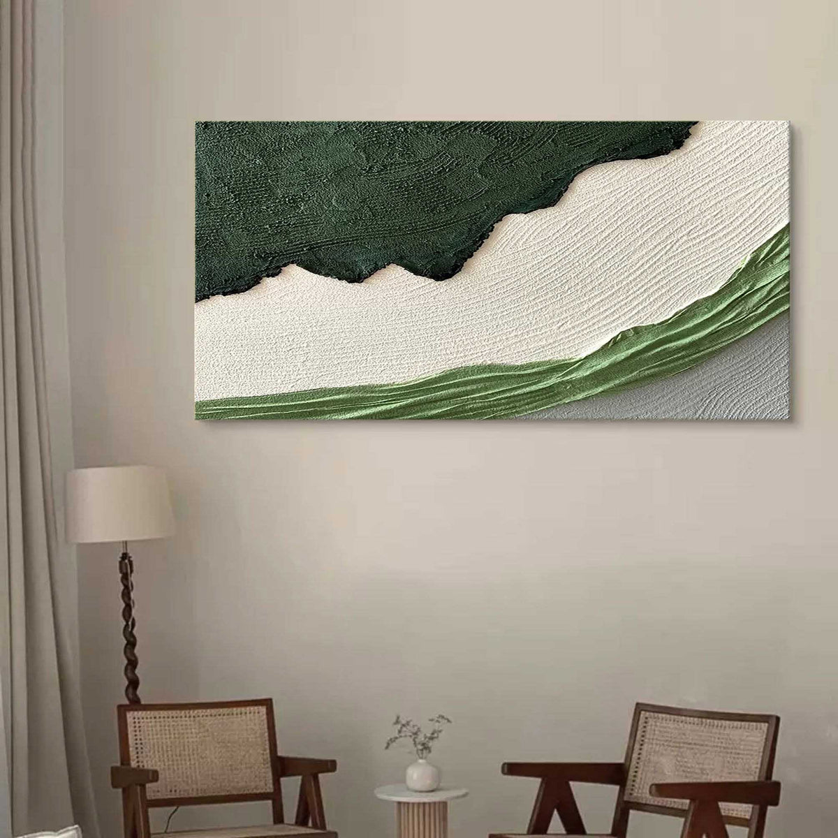 Green White Landscape 3D Textured Painting