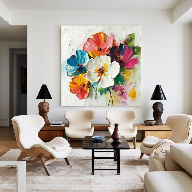 Wall Art Colorful Abstract Floral Modern Impasto Texture Living Room